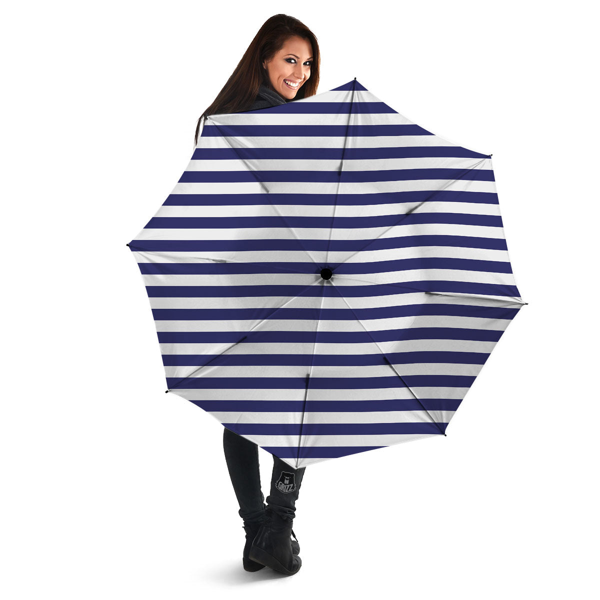 Striped White And Navy Print Pattern Umbrella-grizzshop