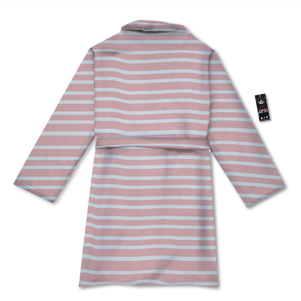 Striped White And Pink Print Pattern Bathrobe-grizzshop
