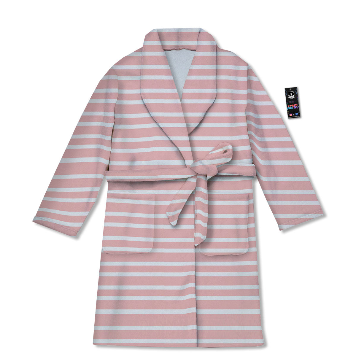 Striped White And Pink Print Pattern Bathrobe-grizzshop