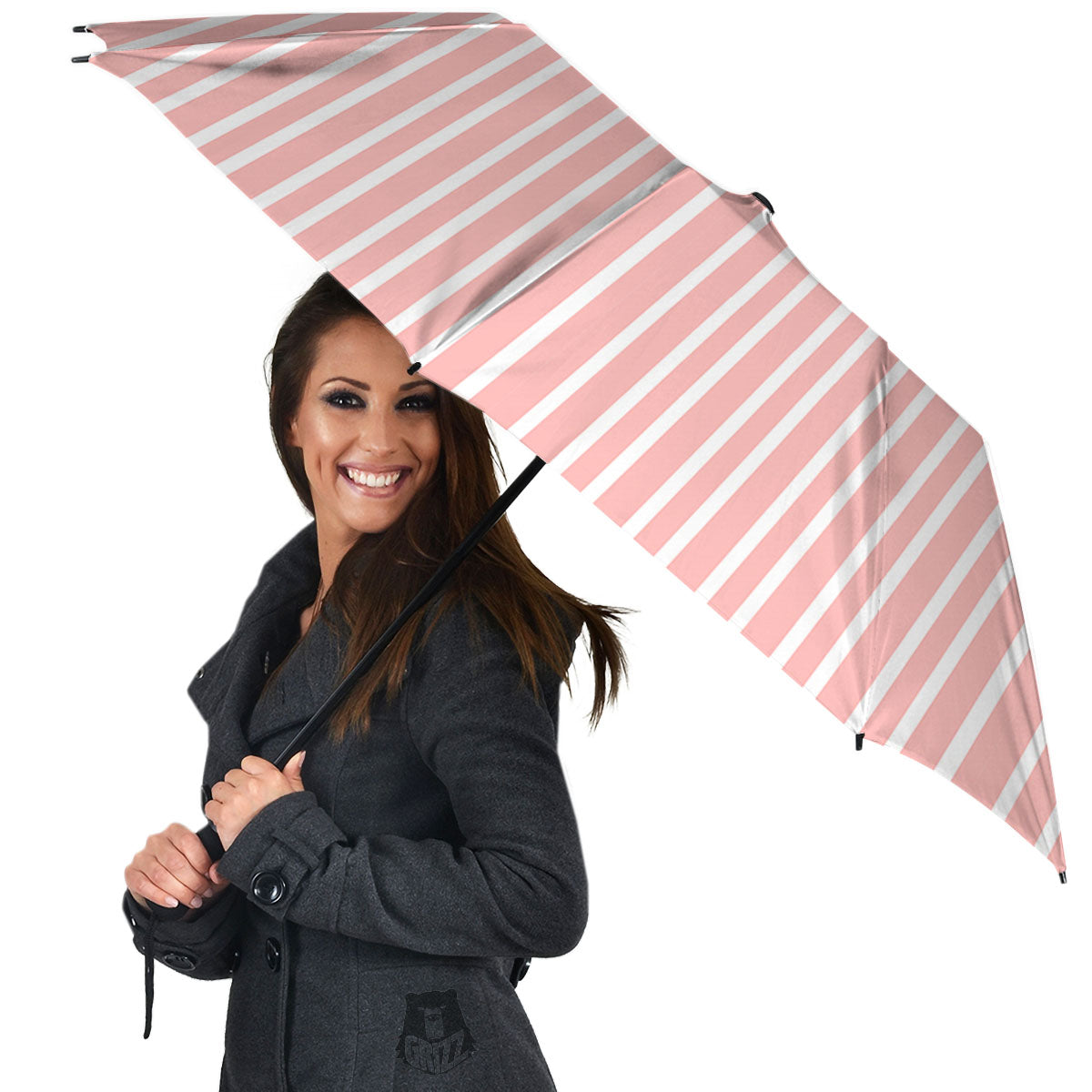 Striped White And Pink Print Pattern Umbrella-grizzshop