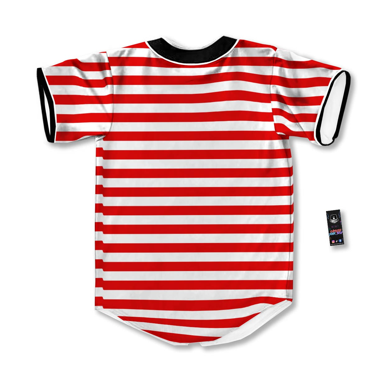 Striped White And Red Print Pattern Baseball Jersey-grizzshop