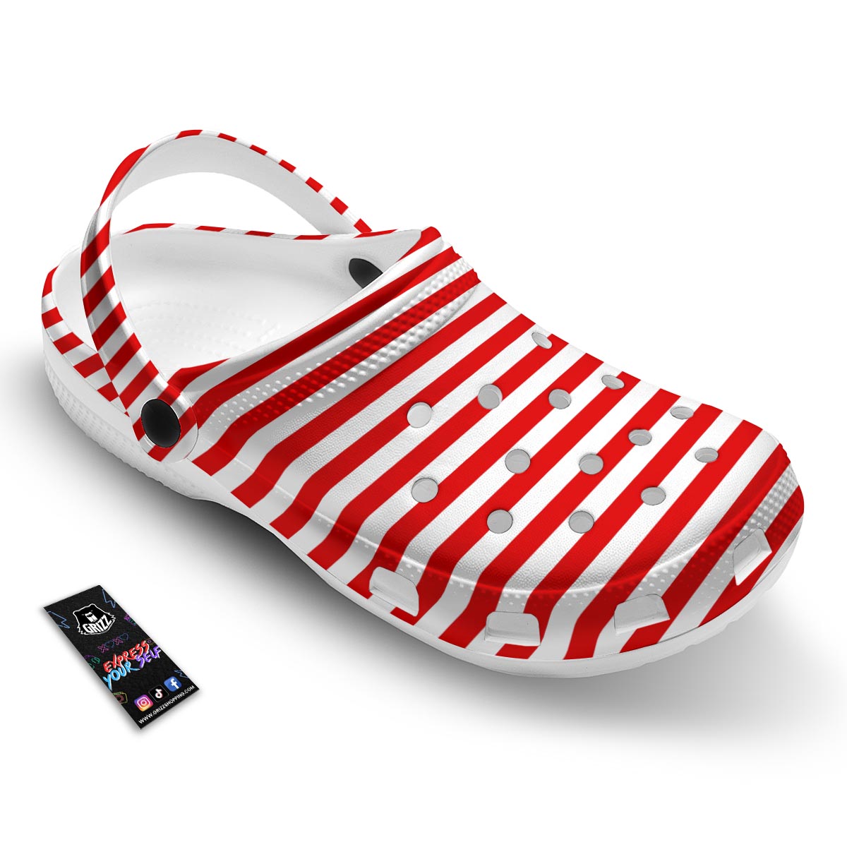 Striped White And Red Print Pattern Clog-grizzshop