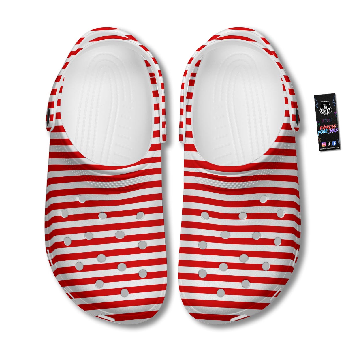 Striped White And Red Print Pattern Clog-grizzshop