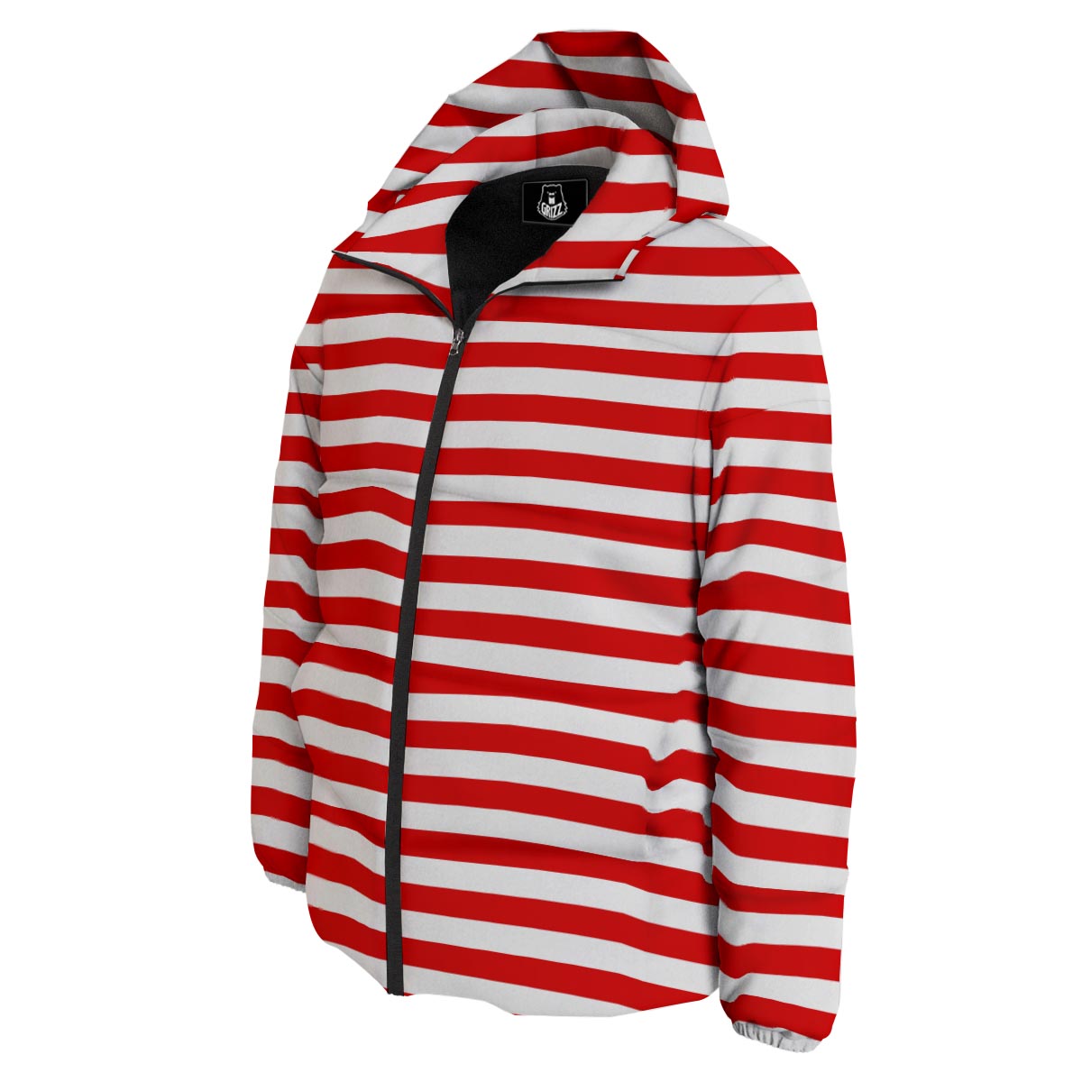 Striped White And Red Print Pattern Down Jacket-grizzshop