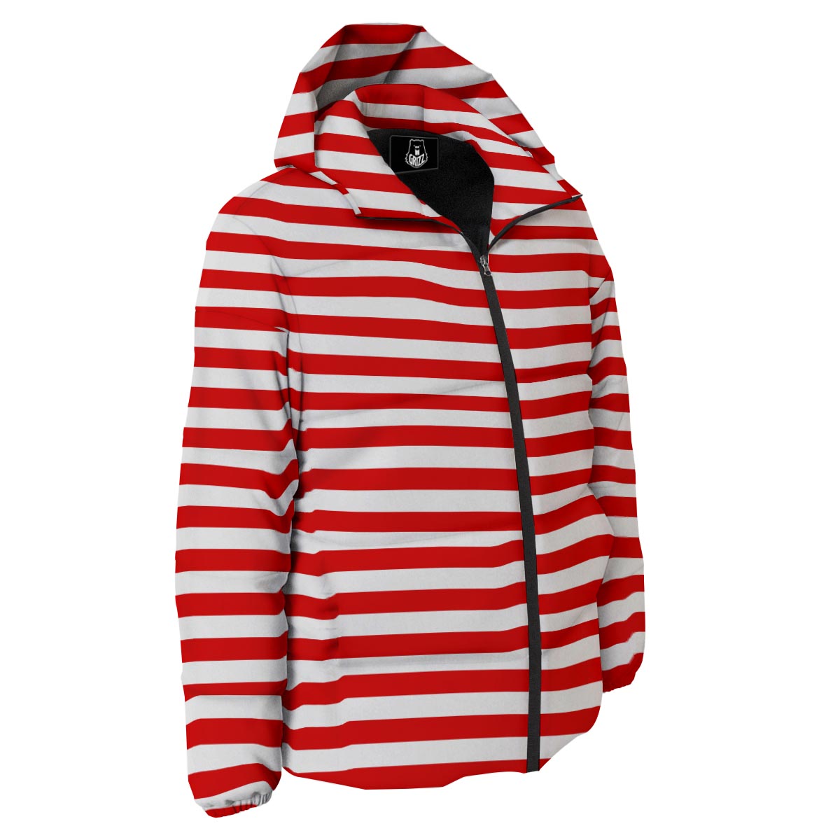 Striped White And Red Print Pattern Down Jacket-grizzshop