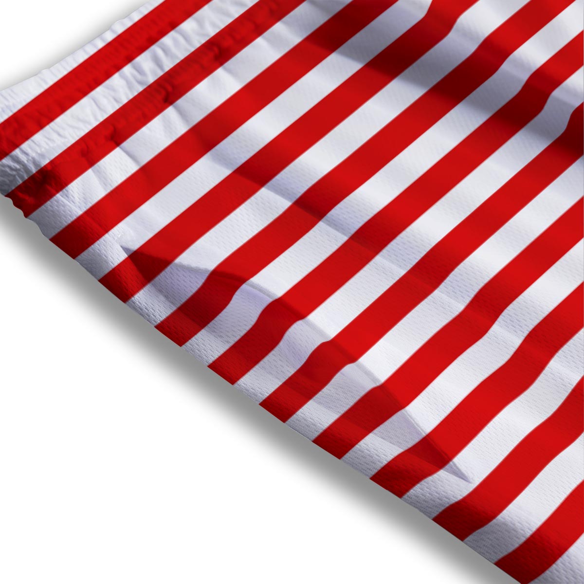 Striped White And Red Print Pattern Mesh Shorts