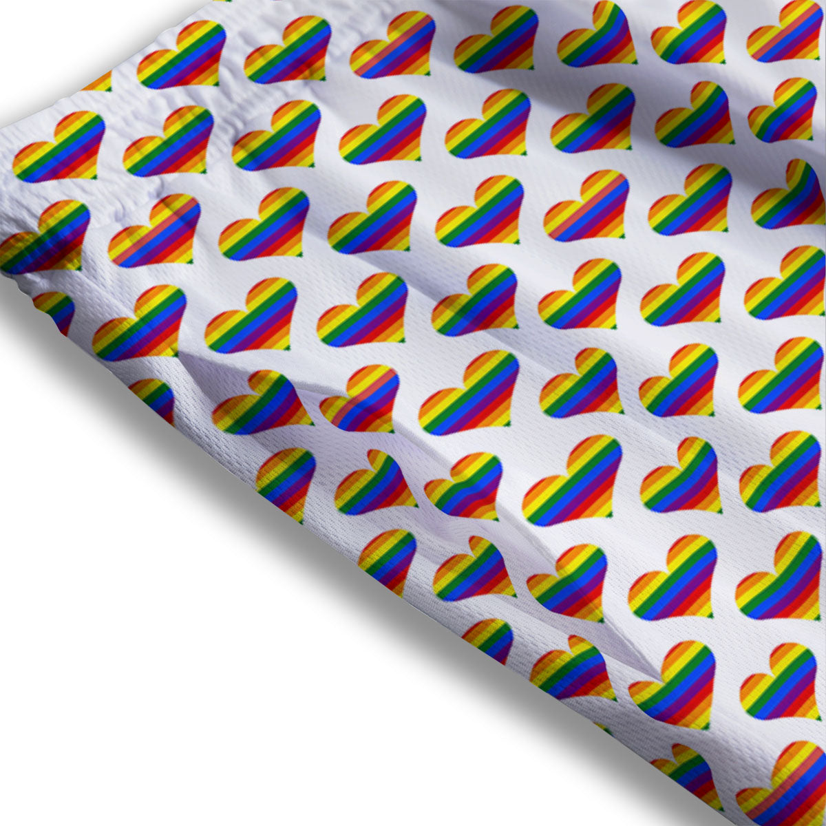 Striped White Heart On LGBT Pride Print Pattern Mesh Shorts-grizzshop