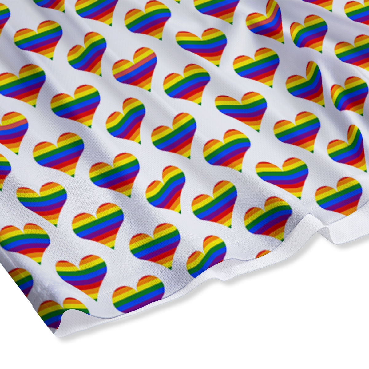 Striped White Heart On LGBT Pride Print Pattern Mesh Shorts-grizzshop