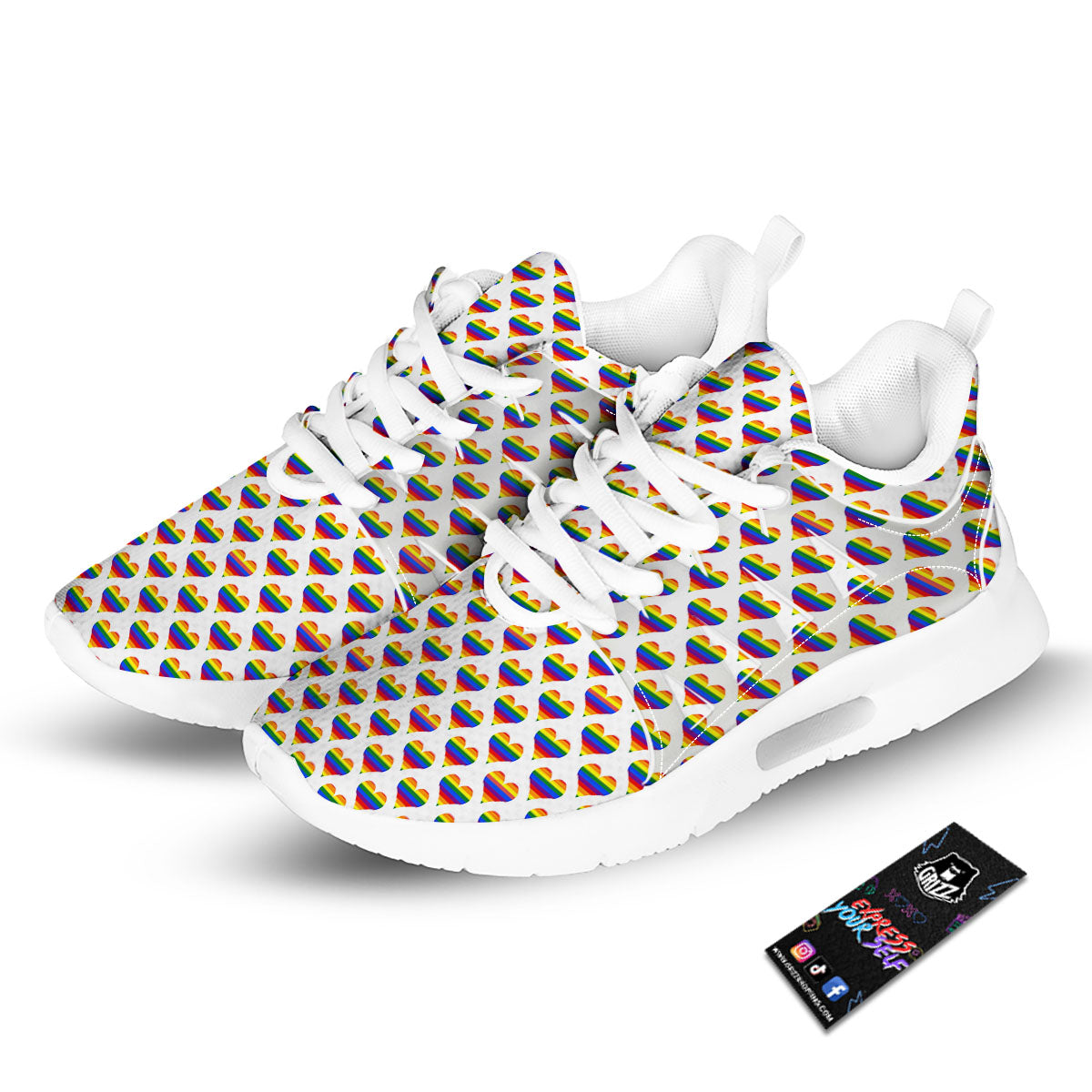 Striped White Heart On LGBT Pride Print Pattern Tennis Shoes-grizzshop