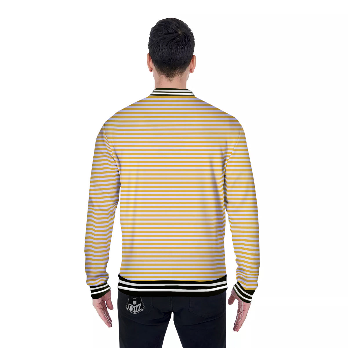 Striped Yellow And White Print Pattern Baseball Jacket-grizzshop