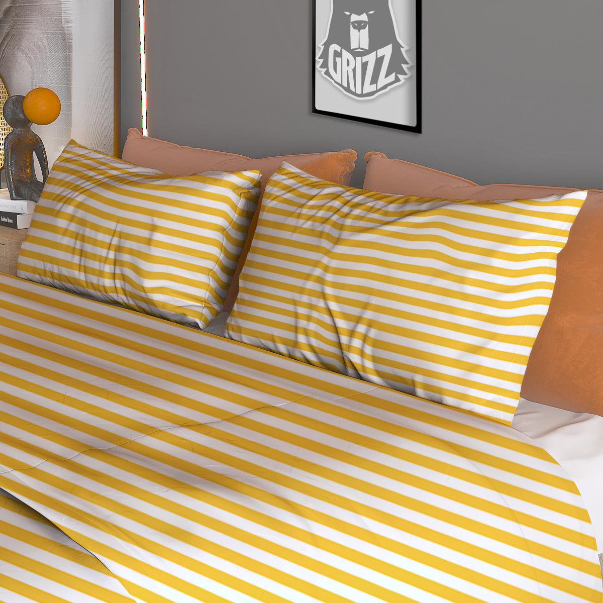 Striped Yellow And White Print Pattern Duvet Cover Bedding Set