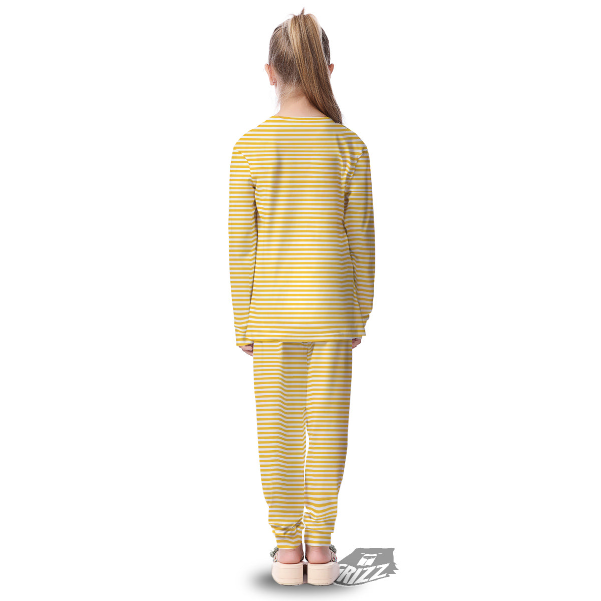 Striped Yellow And White Print Pattern Kid's Pajamas-grizzshop