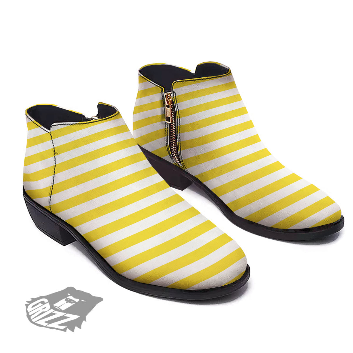 Striped Yellow Print Pattern Ankle Boots-grizzshop