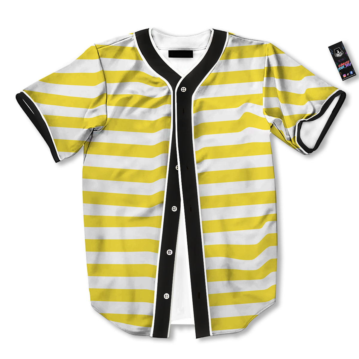 Striped Yellow Print Pattern Baseball Jersey-grizzshop