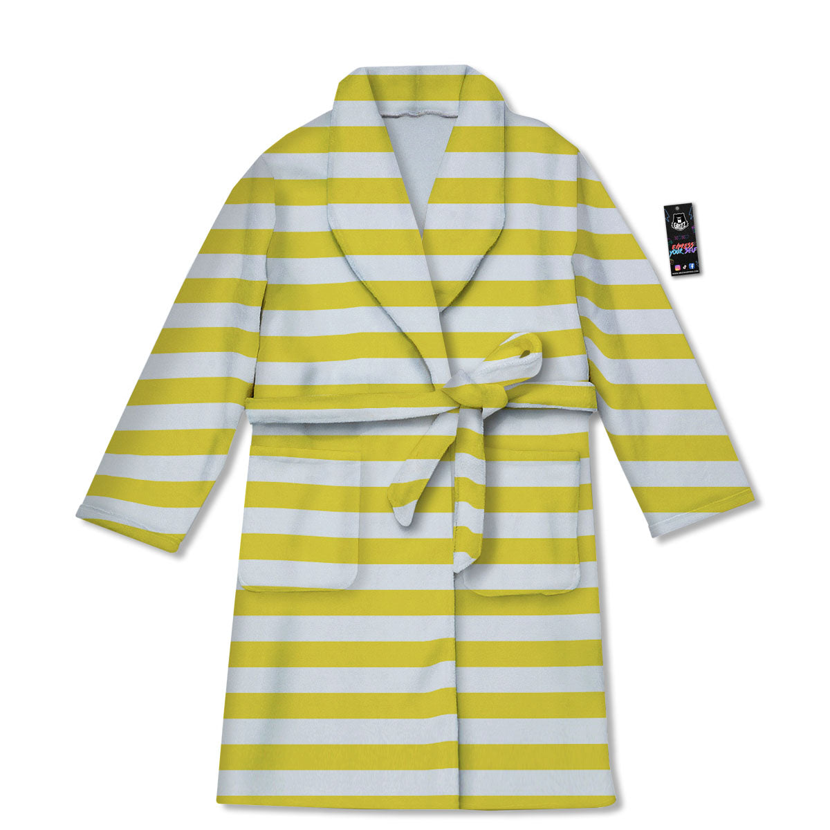 Striped Yellow Print Pattern Bathrobe-grizzshop