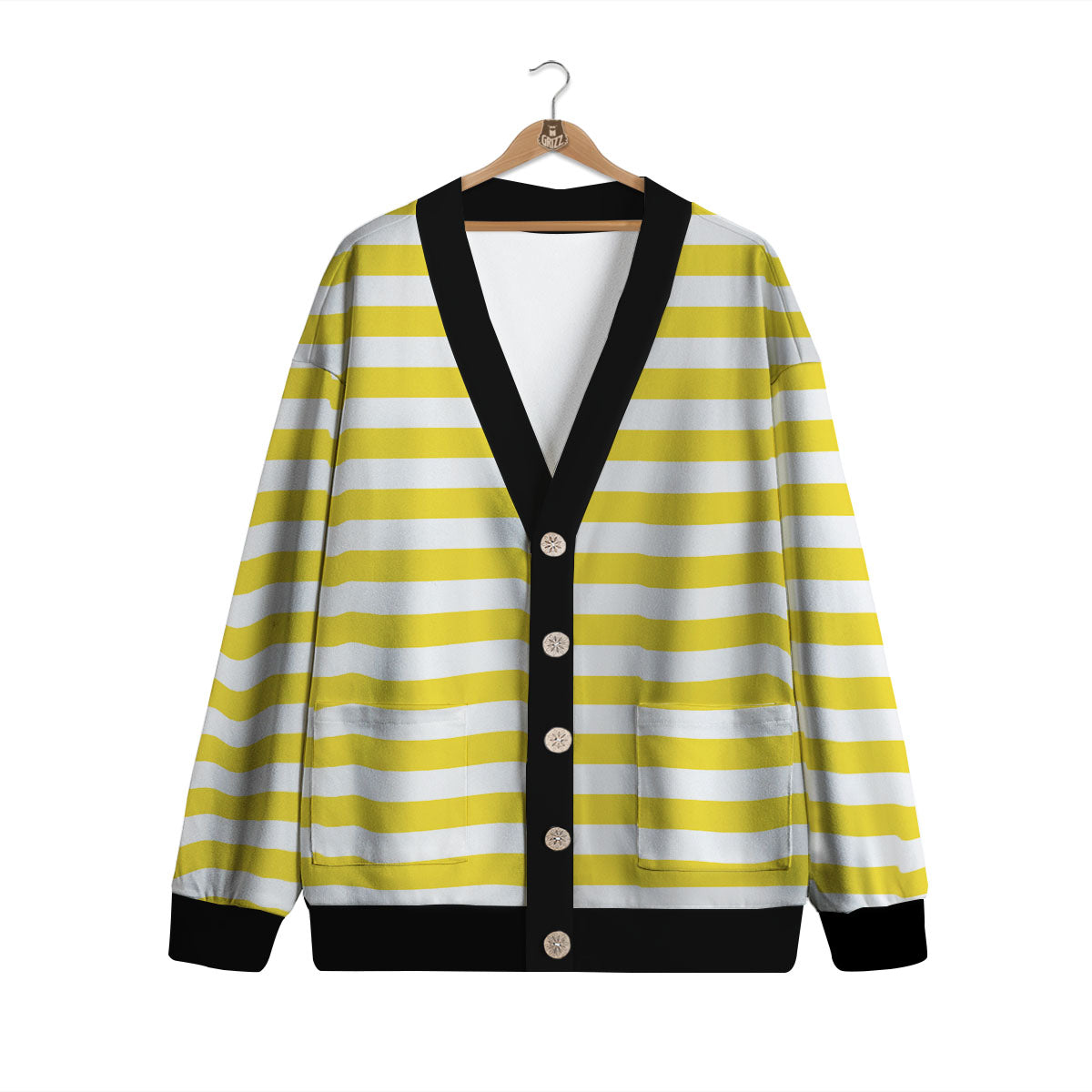 Striped Yellow Print Pattern Cardigan-grizzshop
