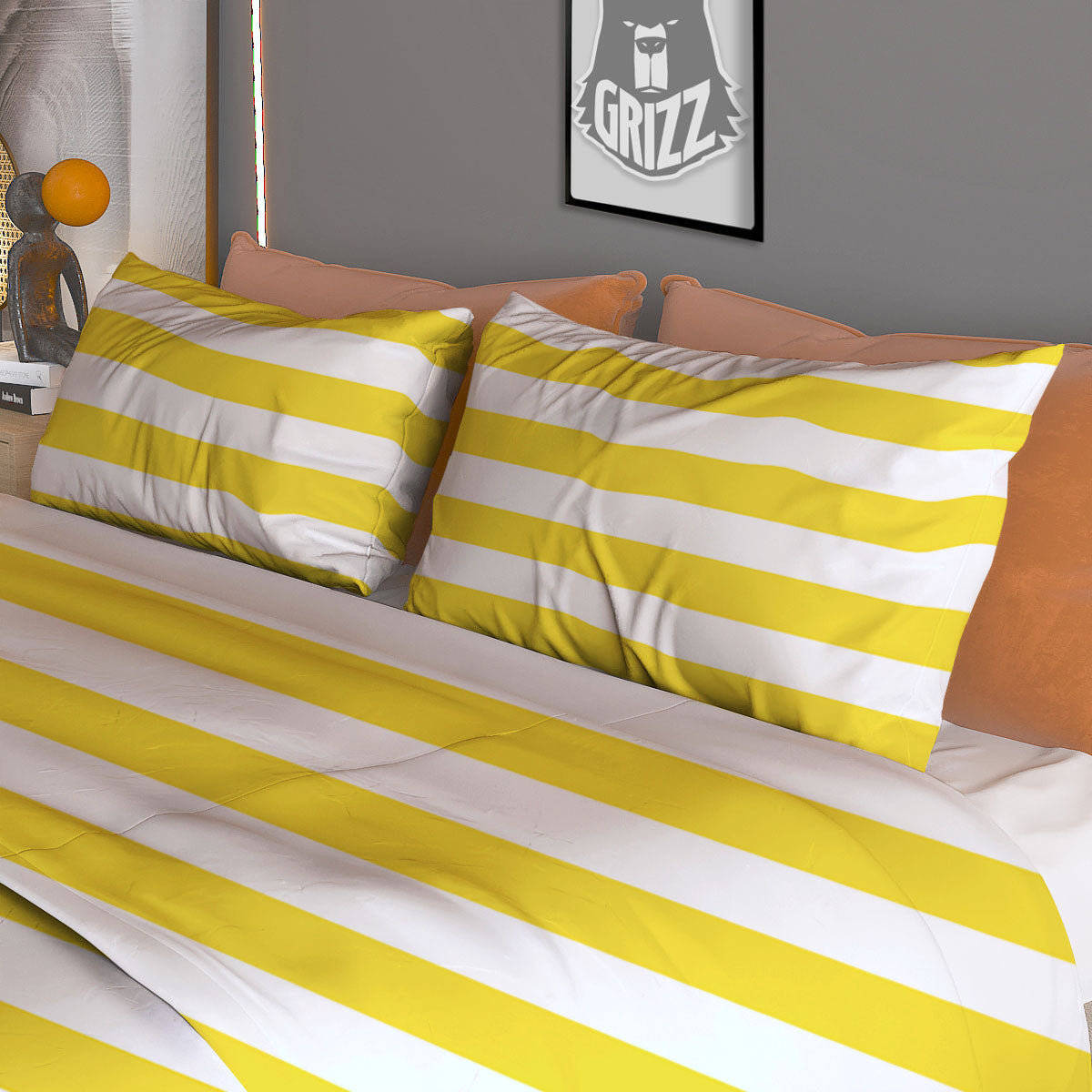Striped Yellow Print Pattern Duvet Cover Bedding Set