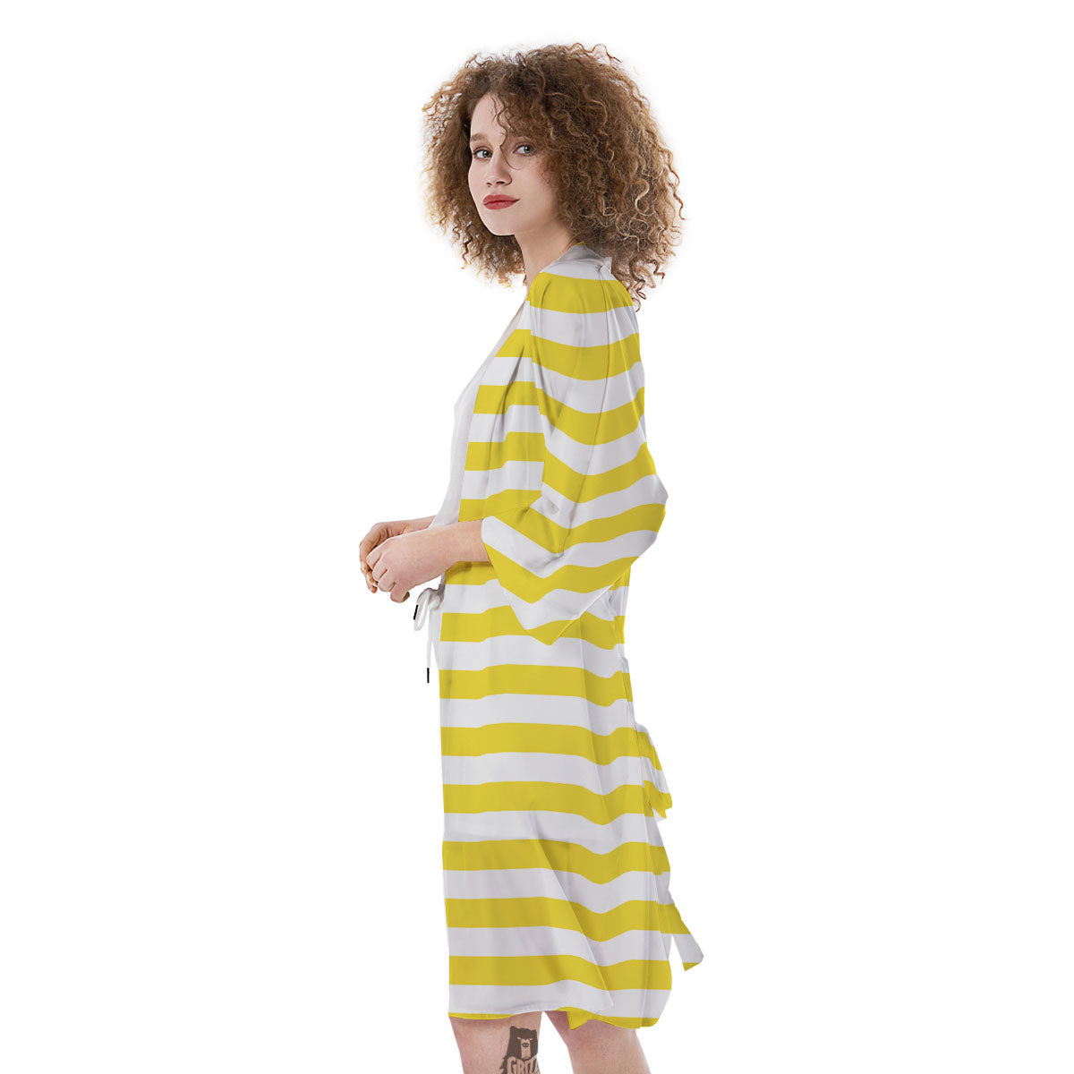 Striped Yellow Print Pattern Kimono-grizzshop