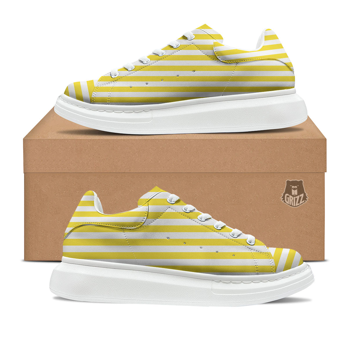 Striped Yellow Print Pattern Platform Shoes-grizzshop