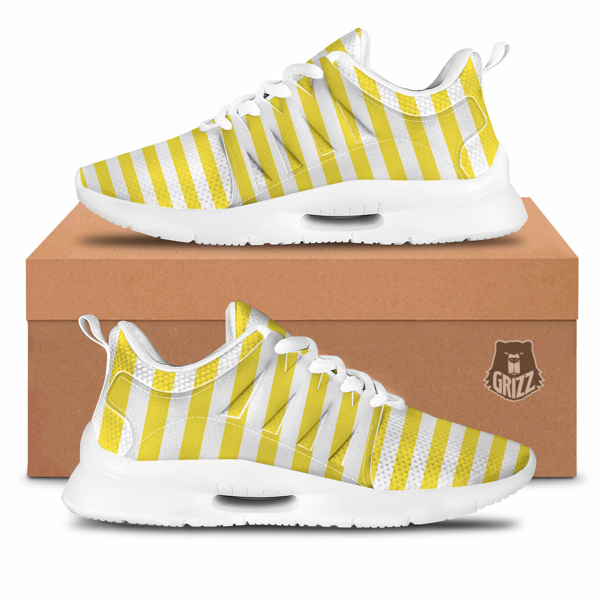 Striped Yellow Print Pattern Tennis Shoes-grizzshop