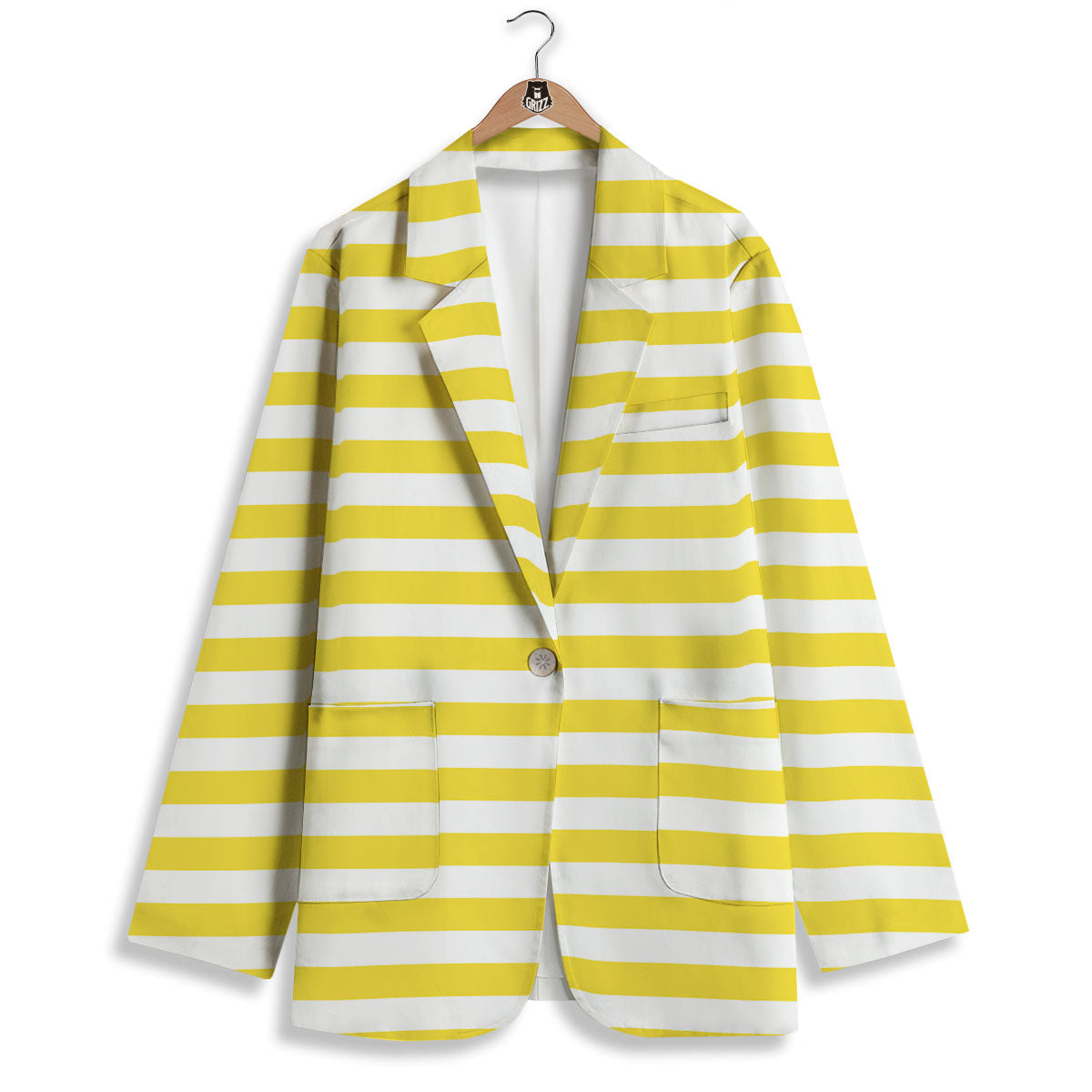 Striped Yellow Print Pattern Women's Blazer-grizzshop