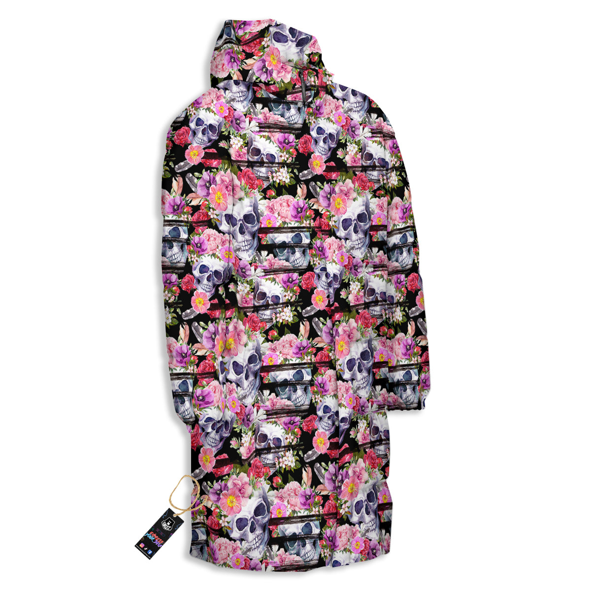 Striped Aloha Skull Print Pattern Long Down Jacket