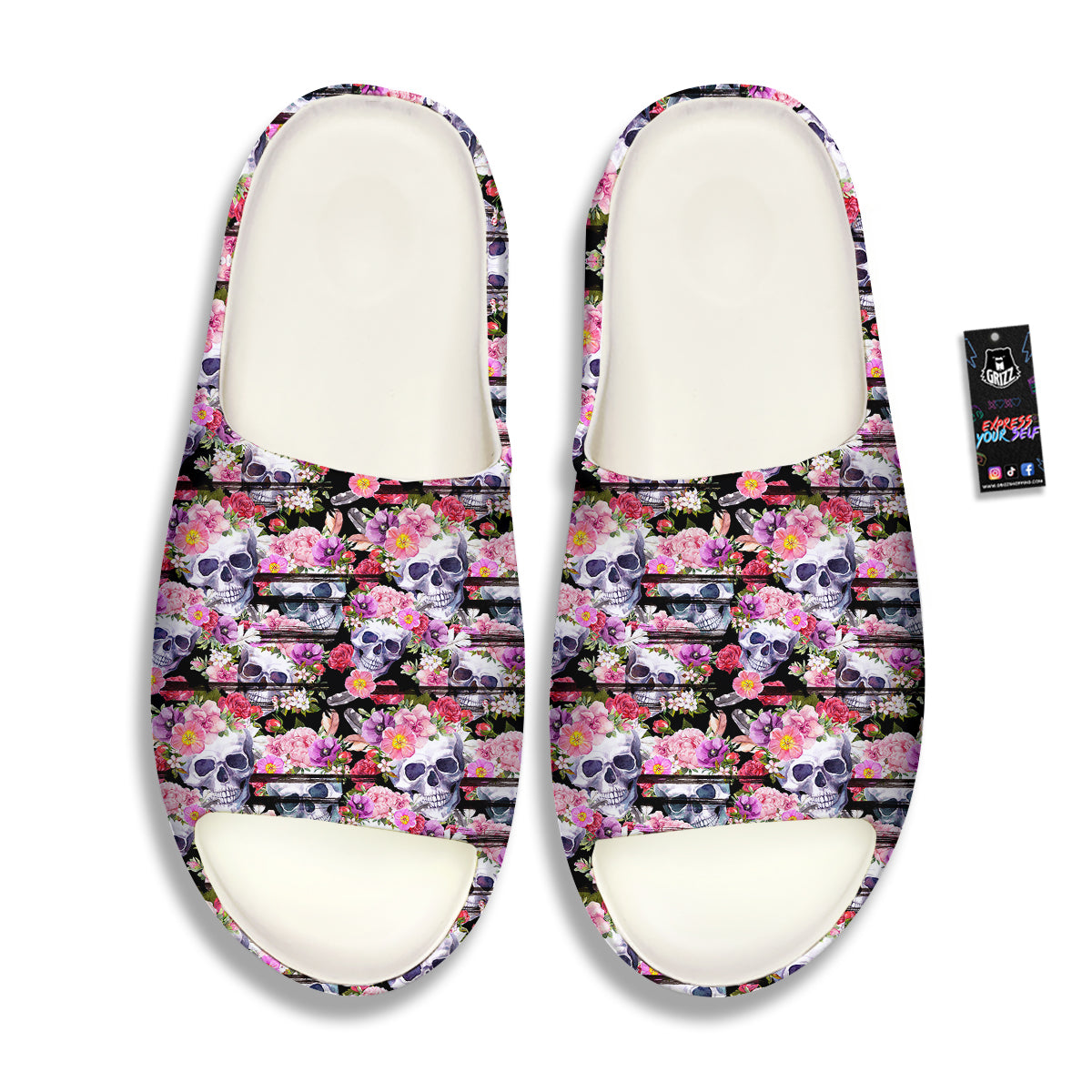 Striped Aloha Skull Print Pattern Sandals-grizzshop