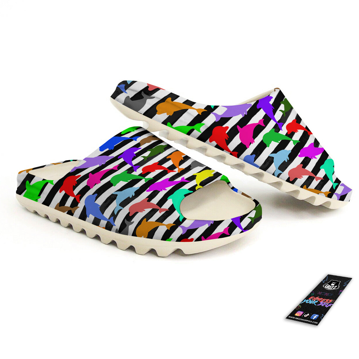 Striped And Colorful Dolphin Print Pattern Sandals-grizzshop