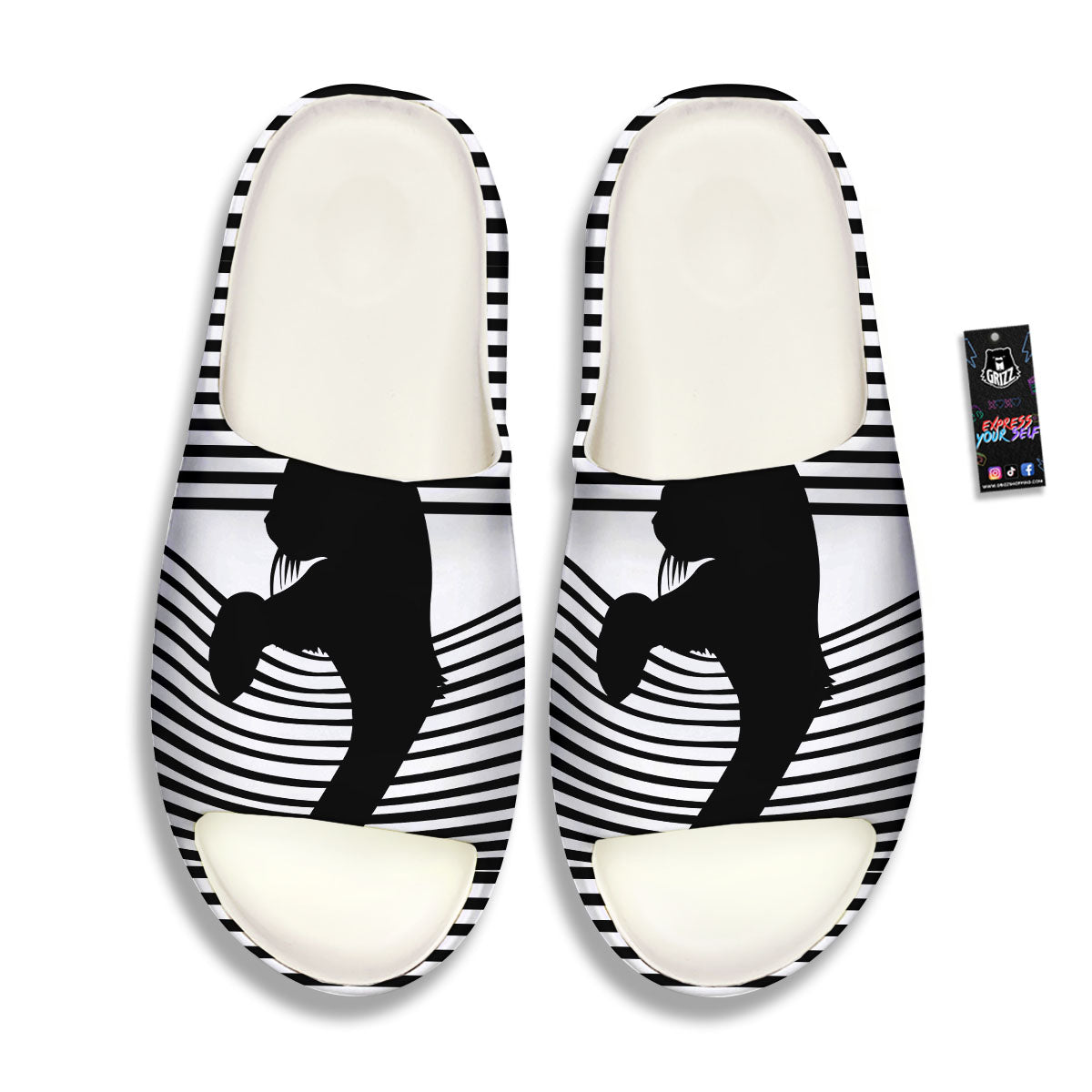 Striped Black Cat Print Sandals-grizzshop