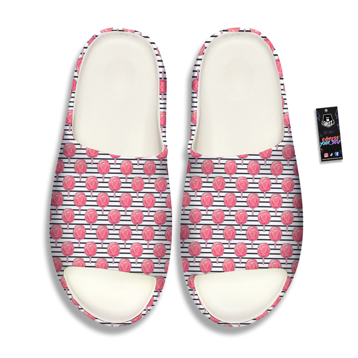 Striped Cotton Candy Print Pattern Sandals-grizzshop