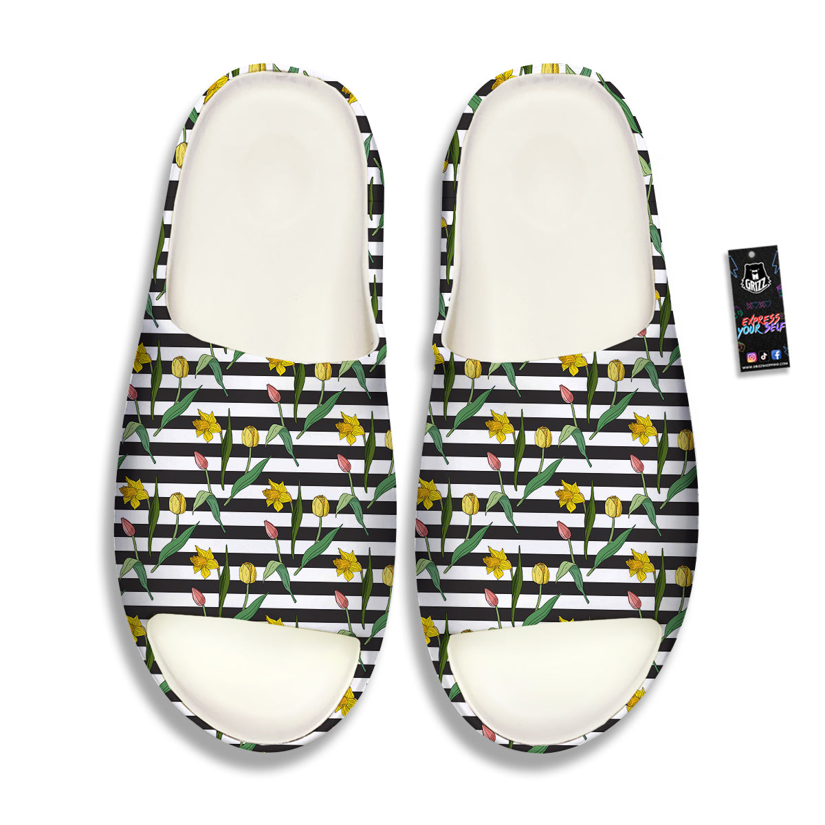 Striped Daffodil Yellow Print Pattern Sandals-grizzshop