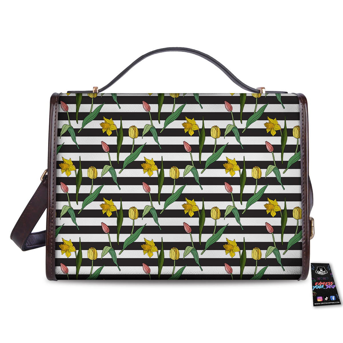 Striped Daffodil Yellow Print Pattern Women's Satchel Bag