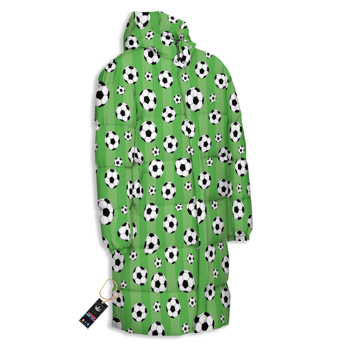 Striped Green Football Print Pattern Long Down Jacket