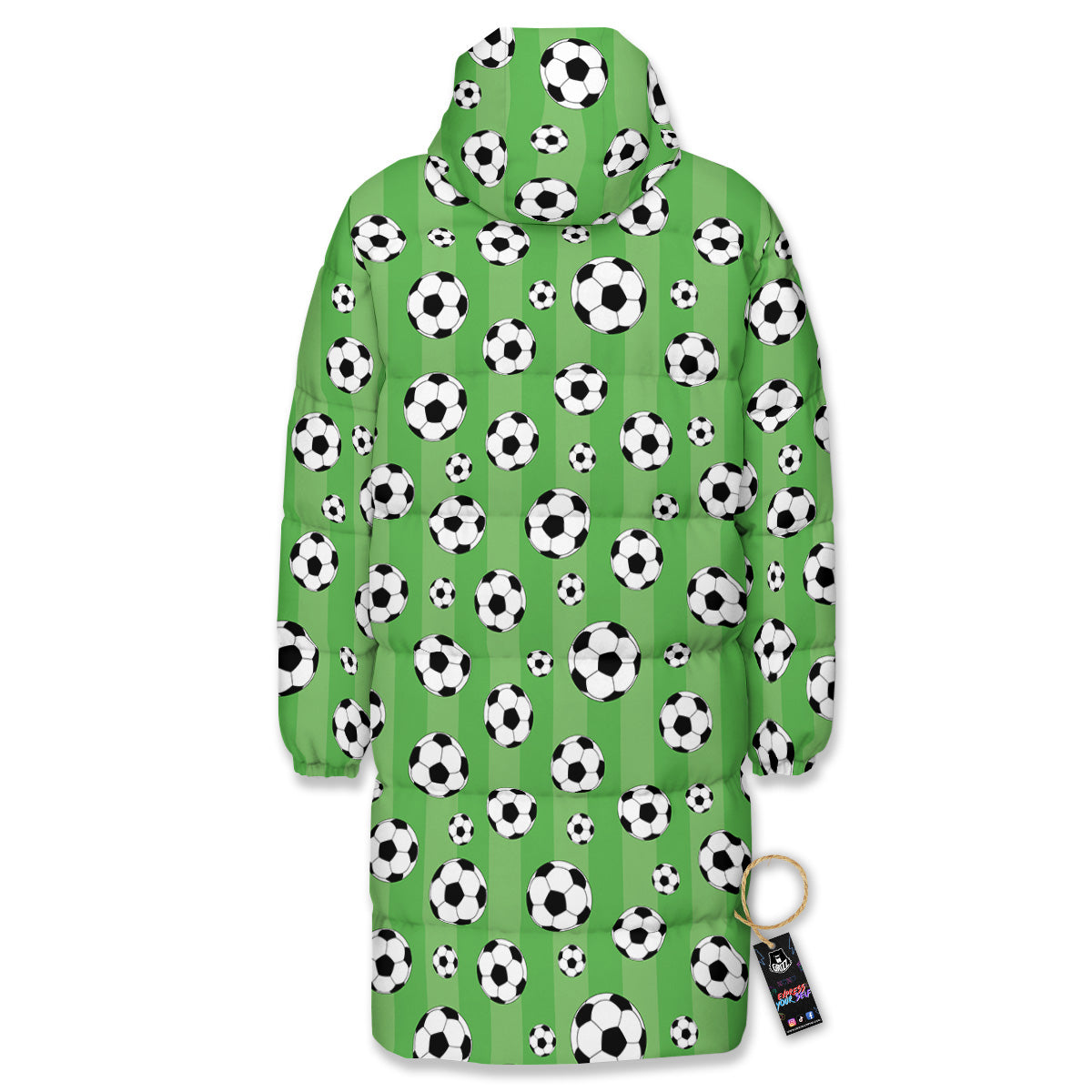 Striped Green Football Print Pattern Long Down Jacket