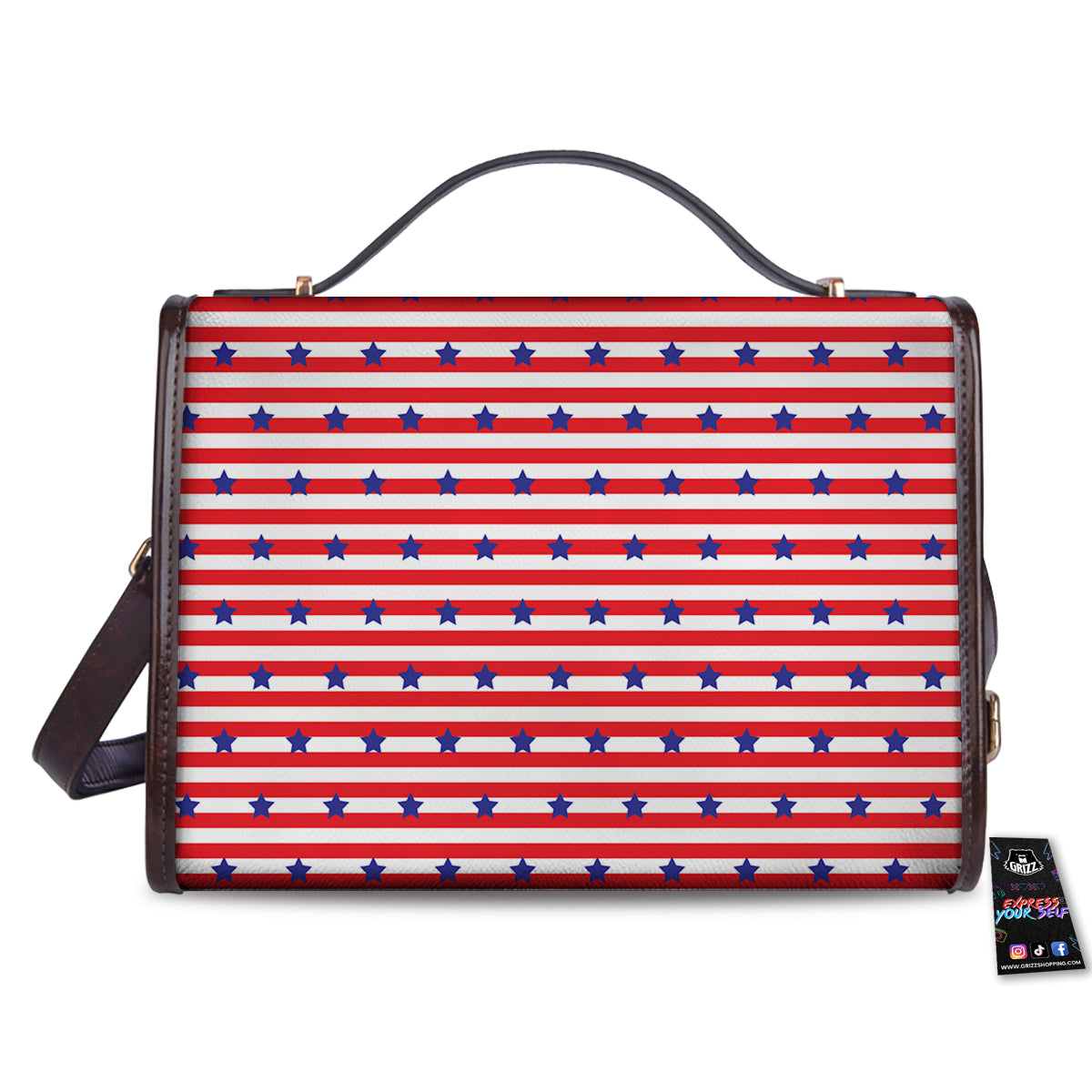 Striped USA Patriotic Print Pattern Women's Satchel Bag