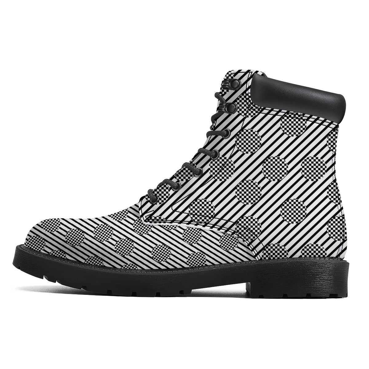 Stripes And Checkered Polka Dots Print Pattern Boots-grizzshop