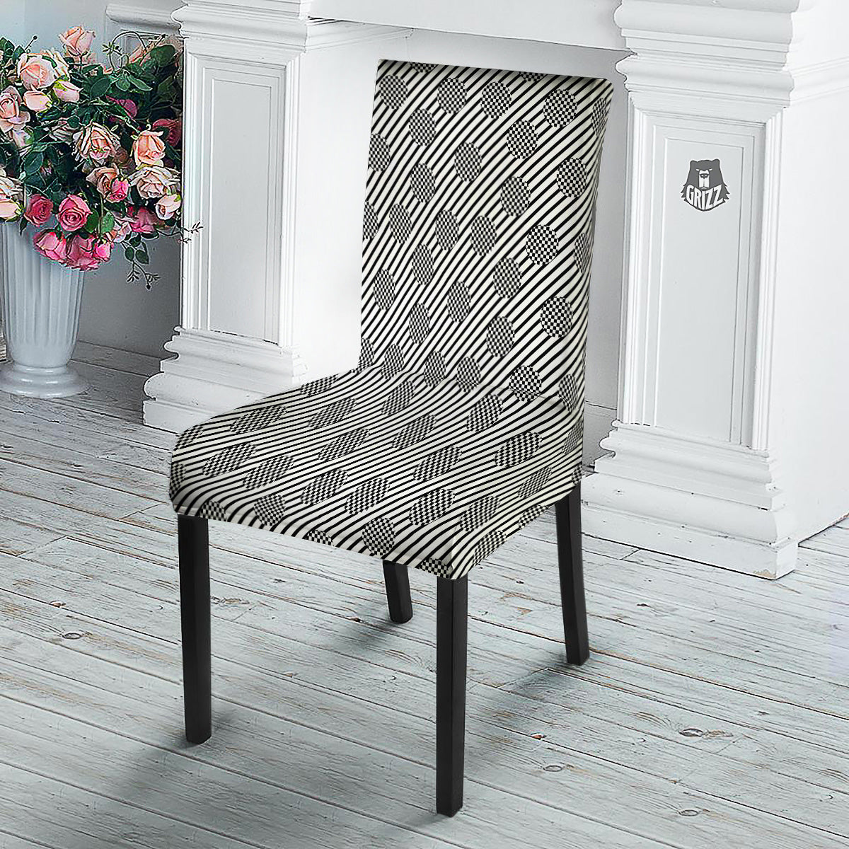 Stripes And Checkered Polka Dots Print Pattern Dining Chair Slipcover-grizzshop