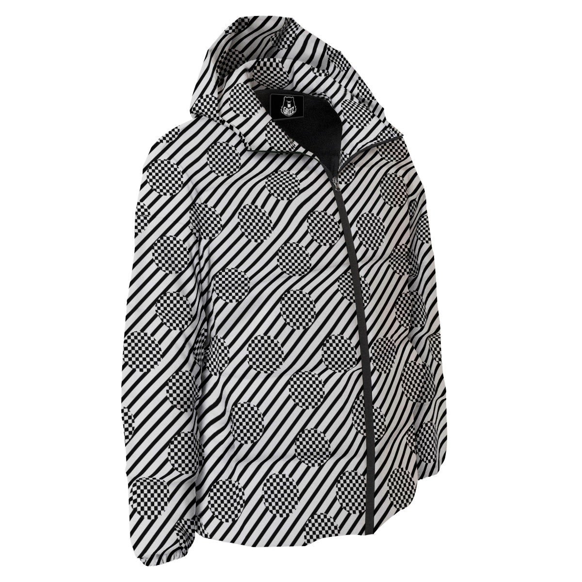 Stripes And Checkered Polka Dots Print Pattern Down Jacket-grizzshop