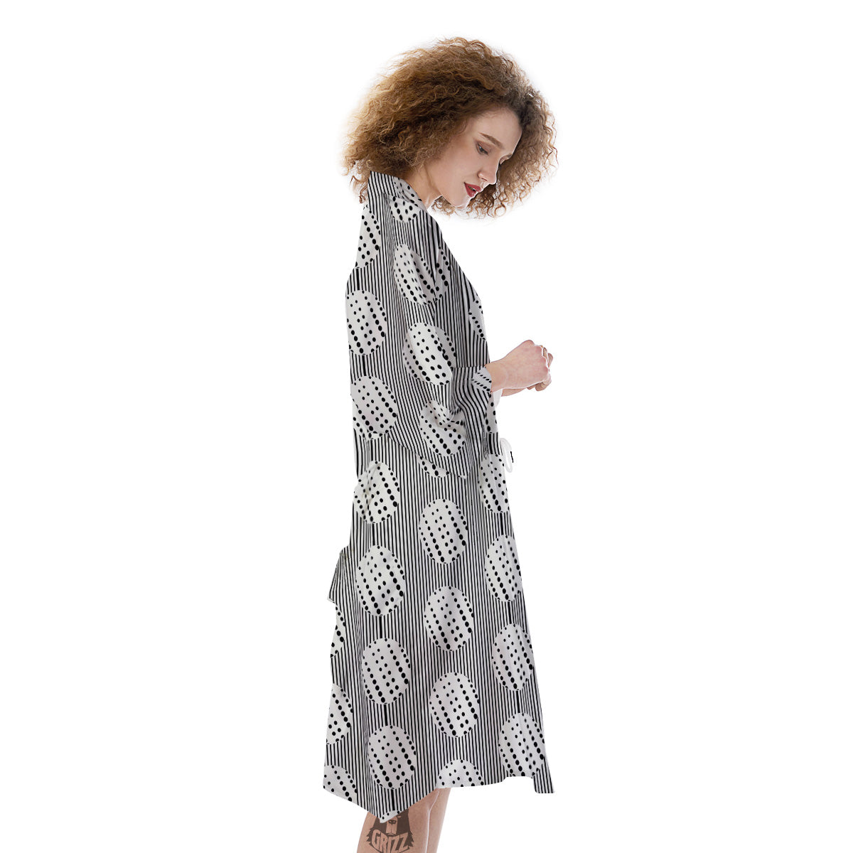 Stripes And Polka Dot Print Pattern Kimono-grizzshop