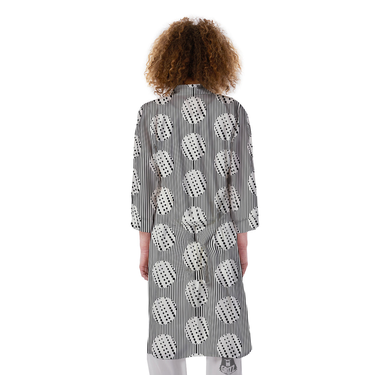 Stripes And Polka Dot Print Pattern Kimono-grizzshop