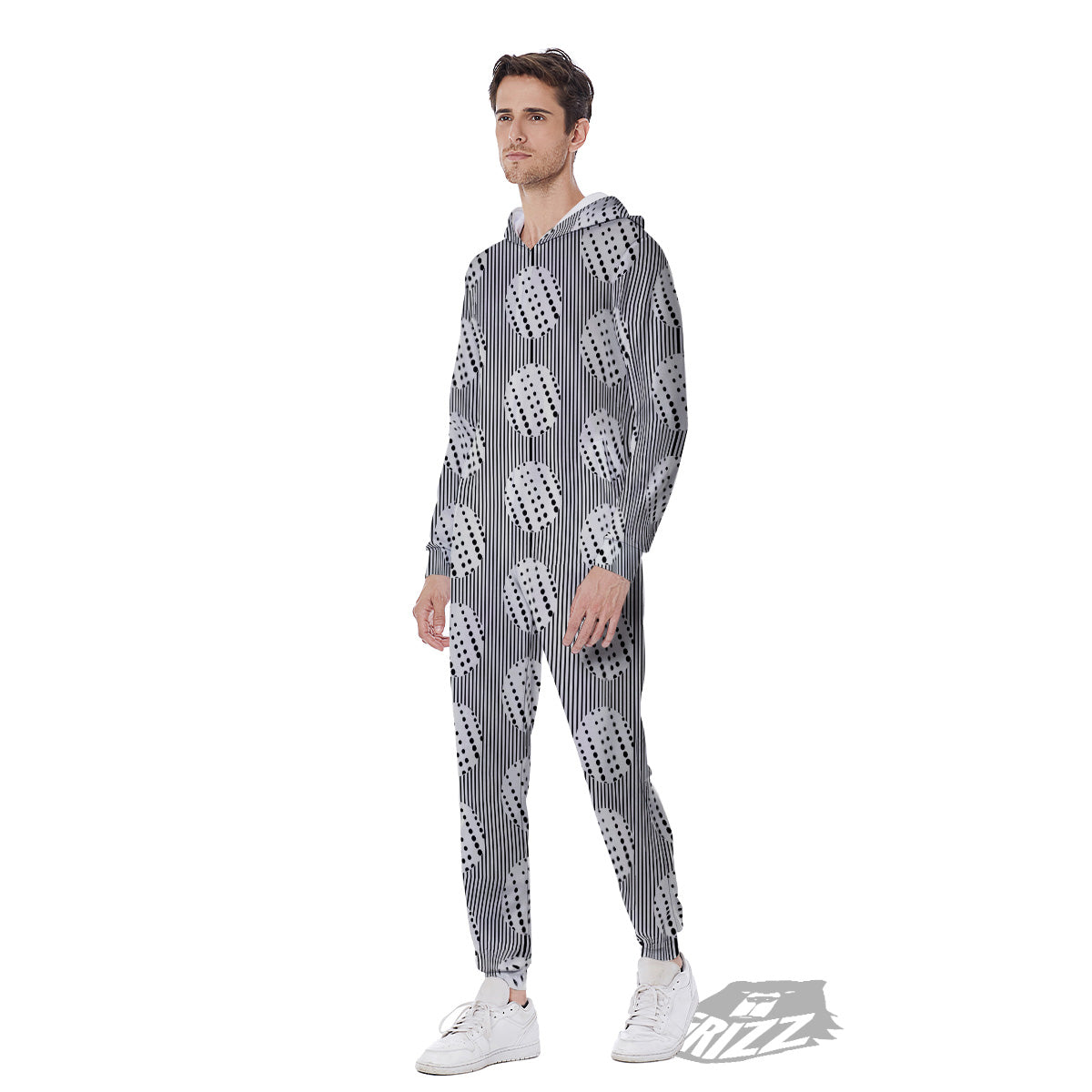 Stripes And Polka Dot Print Pattern Men's Jumpsuit-grizzshop
