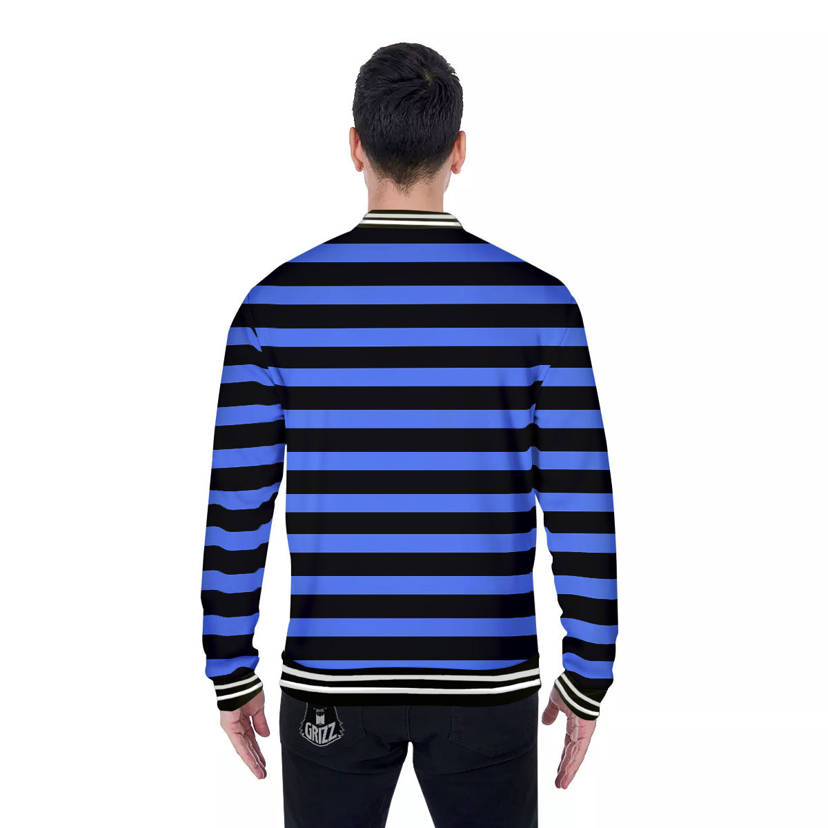 Stripes Black And Blue Print Pattern Baseball Jacket-grizzshop