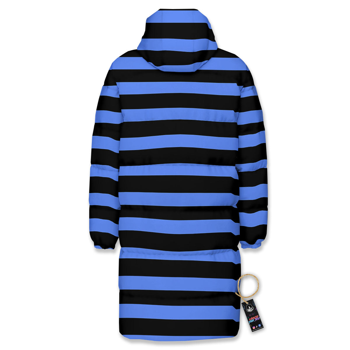 Stripes Black And Blue Print Pattern Long Down Jacket-grizzshop