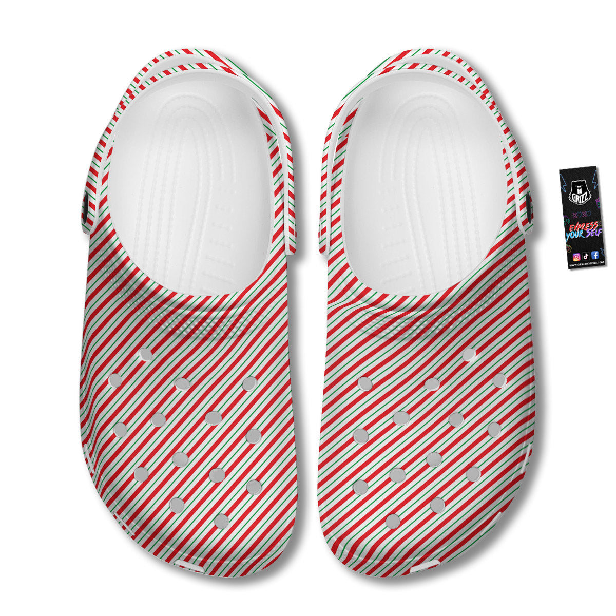Stripes Candy Cane Print Pattern Clog-grizzshop