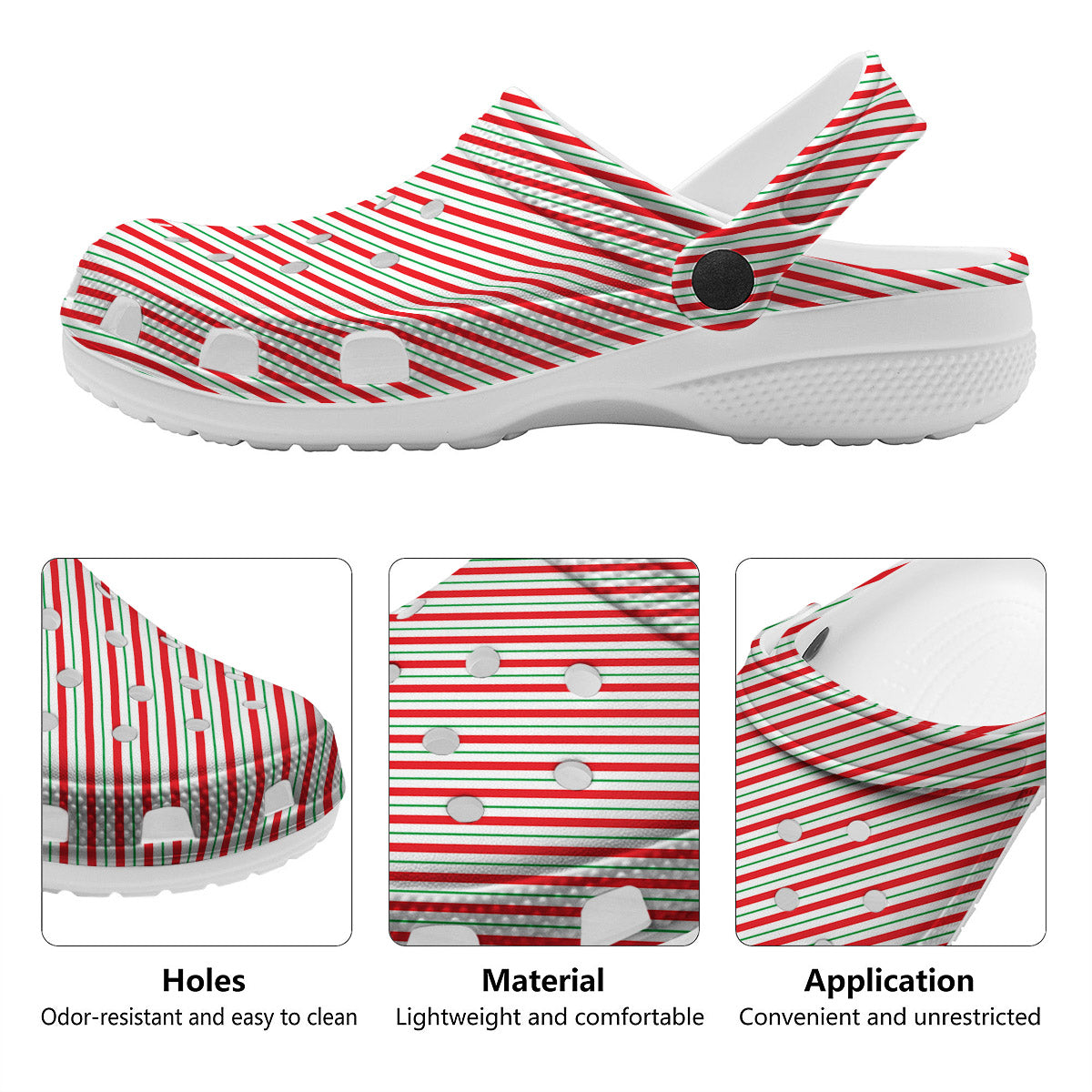 Stripes Candy Cane Print Pattern Clog-grizzshop