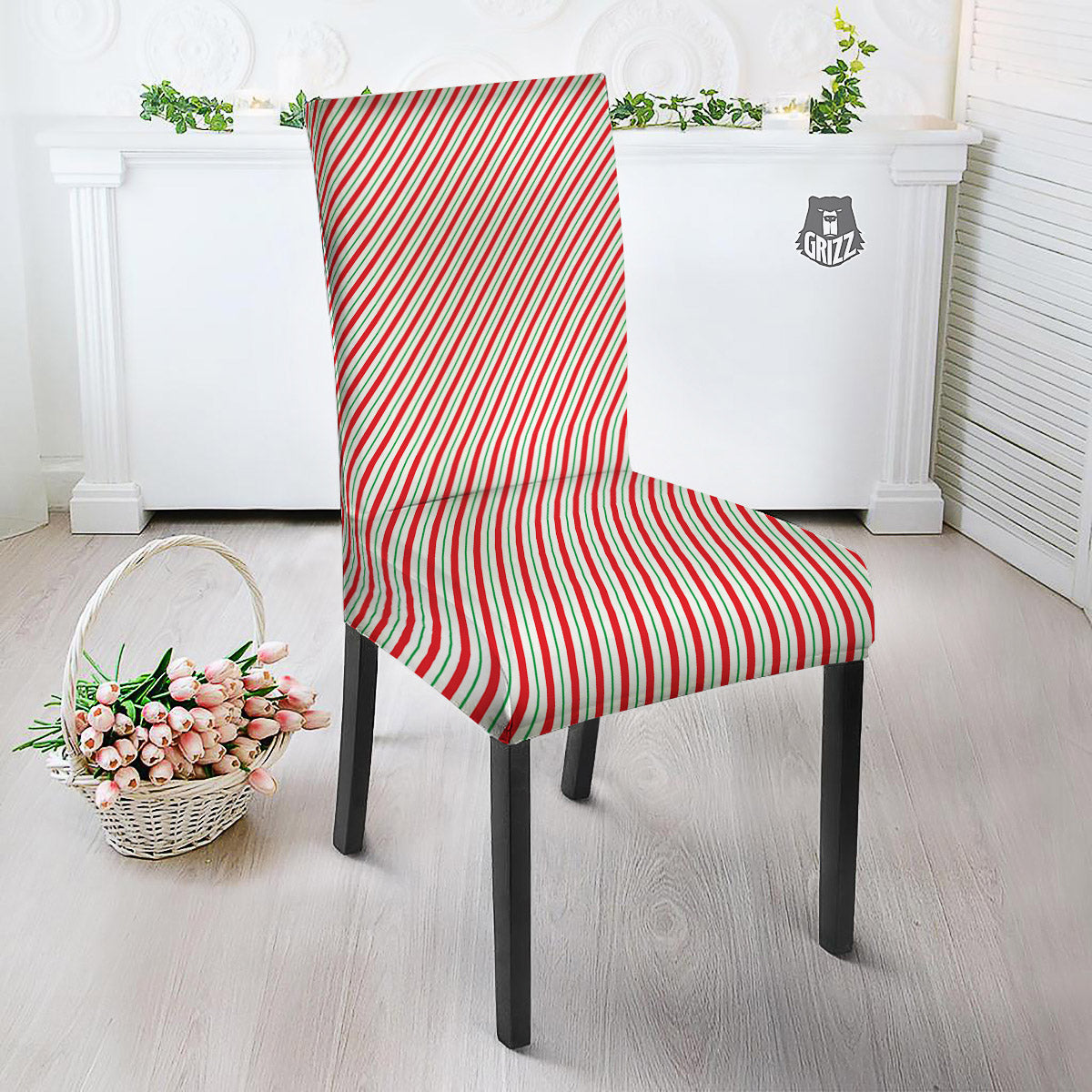 Stripes Candy Cane Print Pattern Dining Chair Slipcover-grizzshop