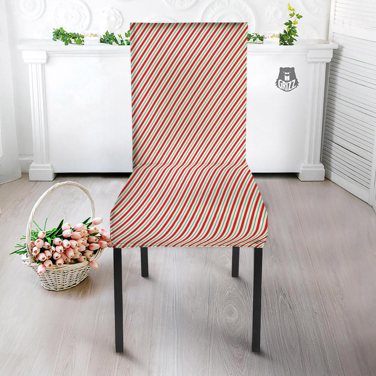 Stripes Candy Cane Print Pattern Dining Chair Slipcover-grizzshop