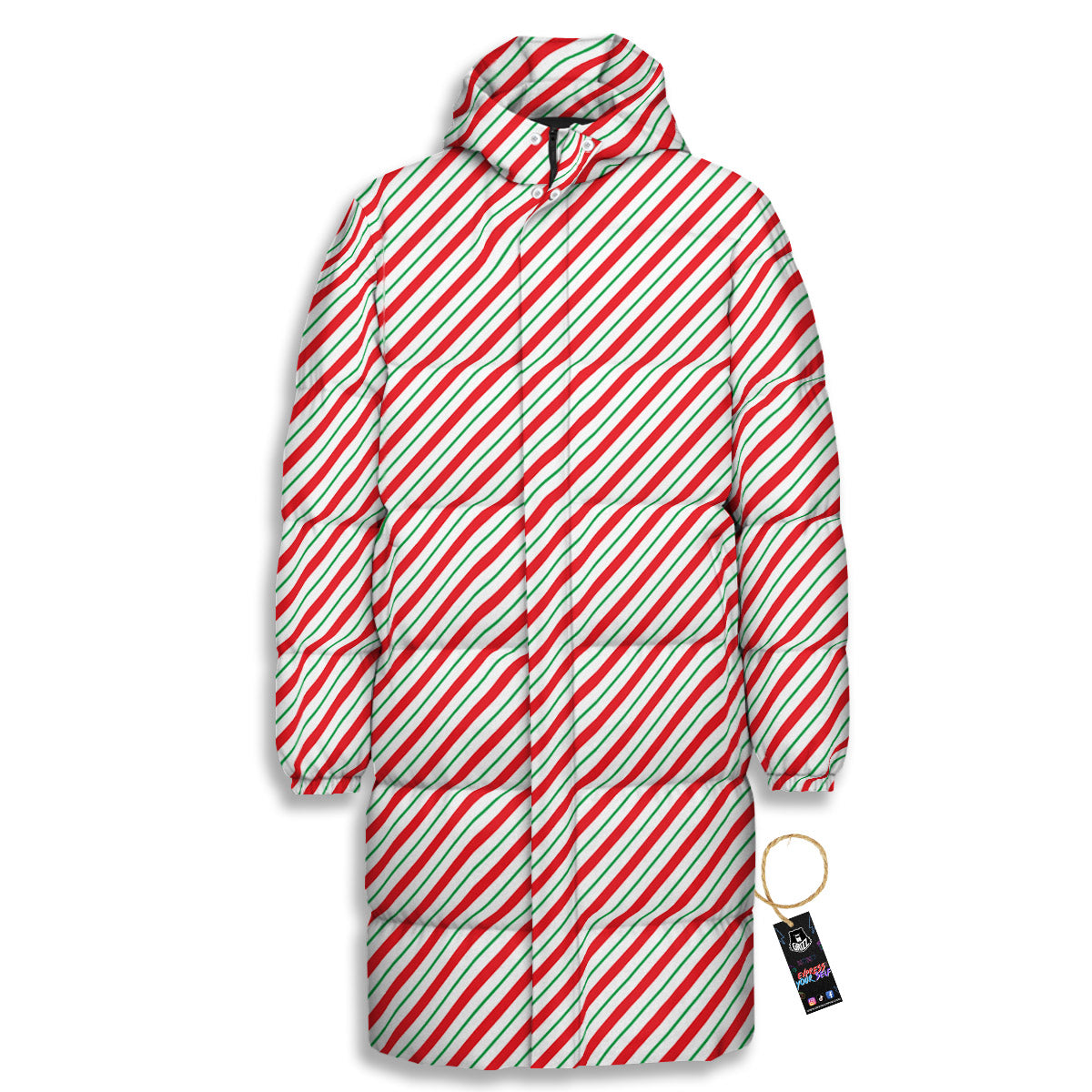 Stripes Candy Cane Print Pattern Long Down Jacket-grizzshop
