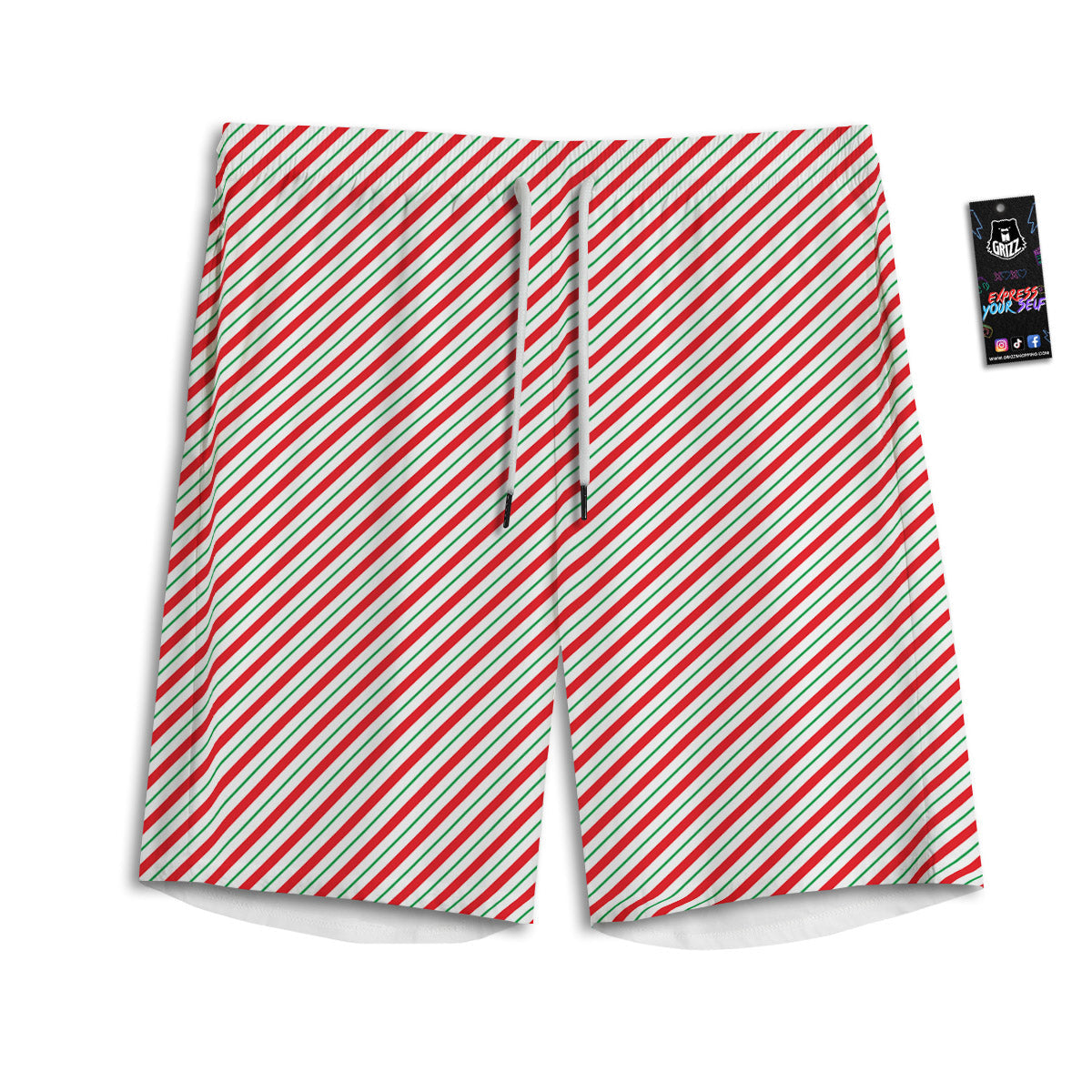 Stripes Candy Cane Print Pattern Men's Athletic Shorts