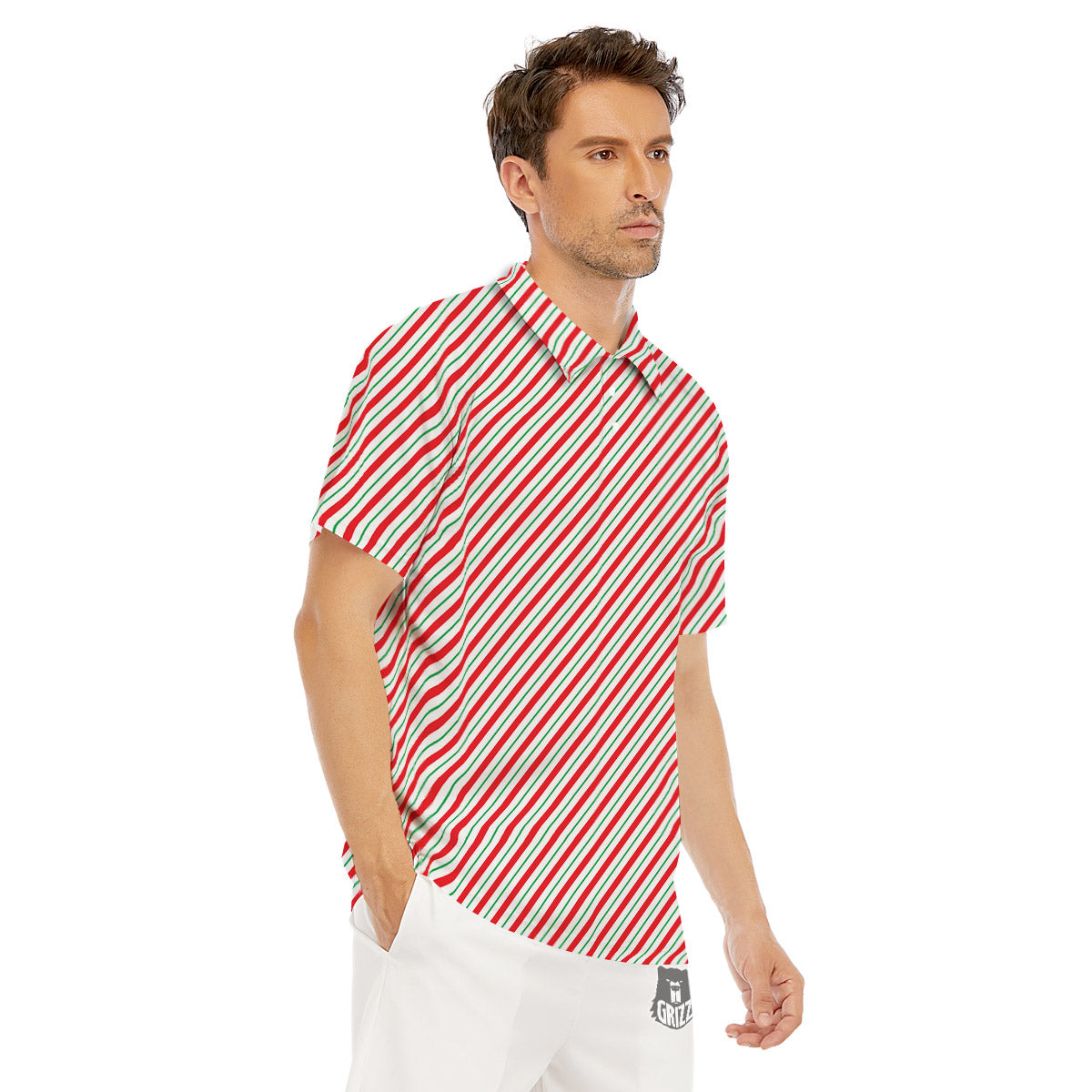 Stripes Candy Cane Print Pattern Men's Golf Shirts-grizzshop